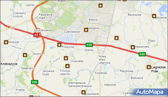 mapa Złotniki gmina Krotoszyce, Złotniki gmina Krotoszyce na mapie Targeo