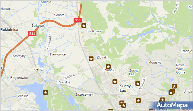 mapa Złotniki gmina Suchy Las, Złotniki gmina Suchy Las na mapie Targeo