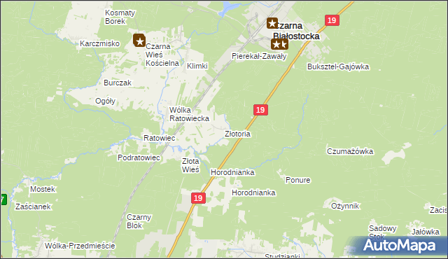 mapa Złotoria gmina Czarna Białostocka, Złotoria gmina Czarna Białostocka na mapie Targeo