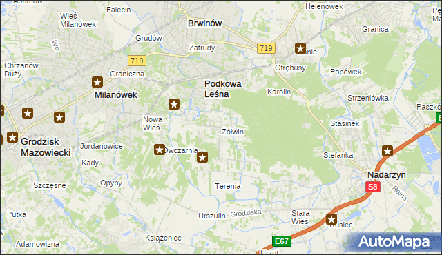 mapa Żółwin gmina Brwinów, Żółwin gmina Brwinów na mapie Targeo