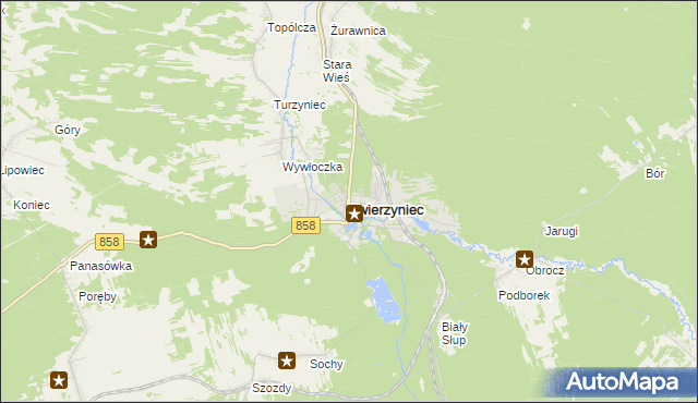 mapa Zwierzyniec powiat zamojski, Zwierzyniec powiat zamojski na mapie Targeo