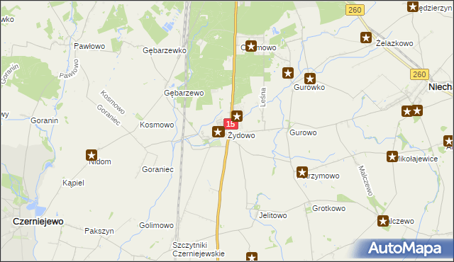 mapa Żydowo gmina Czerniejewo, Żydowo gmina Czerniejewo na mapie Targeo