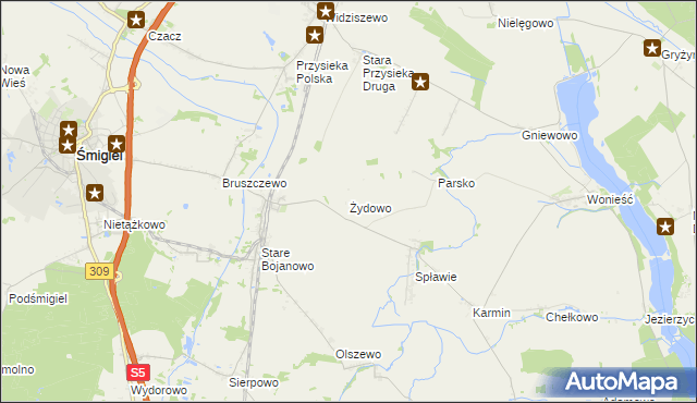 mapa Żydowo gmina Śmigiel, Żydowo gmina Śmigiel na mapie Targeo