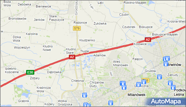 mapa Adamów gmina Grodzisk Mazowiecki, Adamów gmina Grodzisk Mazowiecki na mapie Targeo