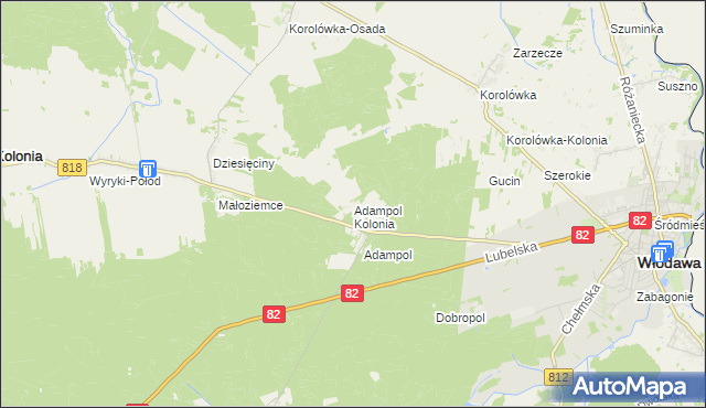 mapa Adampol Kolonia, Adampol Kolonia na mapie Targeo