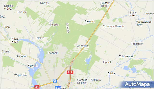 mapa Annówka gmina Kock, Annówka gmina Kock na mapie Targeo