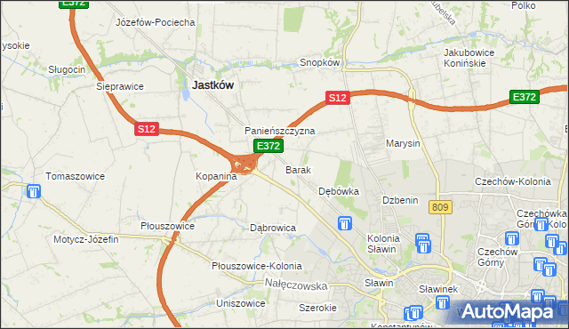 mapa Barak gmina Jastków, Barak gmina Jastków na mapie Targeo