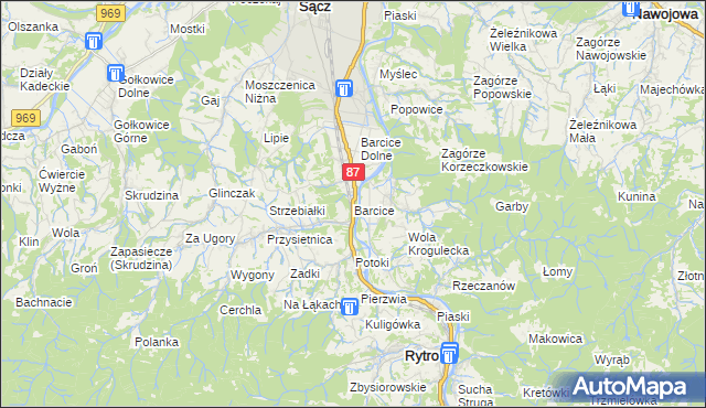 mapa Barcice gmina Stary Sącz, Barcice gmina Stary Sącz na mapie Targeo