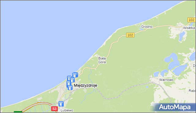 mapa Biała Góra gmina Międzyzdroje, Biała Góra gmina Międzyzdroje na mapie Targeo
