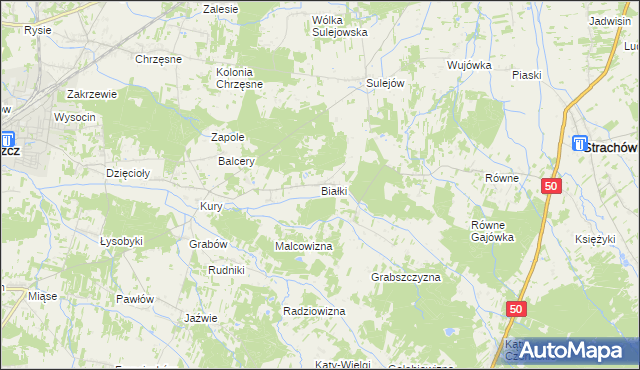 mapa Białki gmina Tłuszcz, Białki gmina Tłuszcz na mapie Targeo