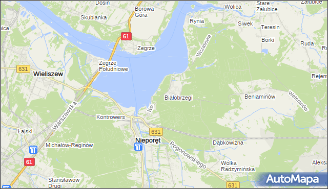 mapa Białobrzegi gmina Nieporęt, Białobrzegi gmina Nieporęt na mapie Targeo