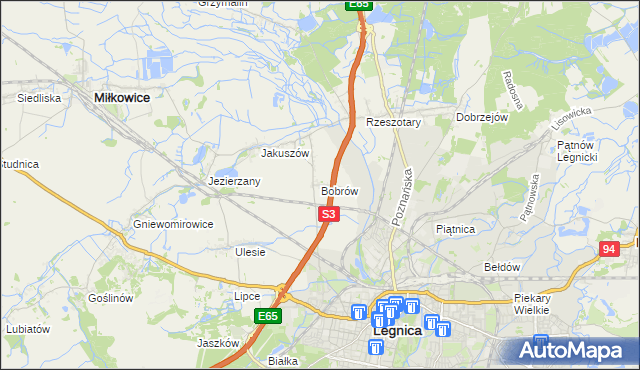 mapa Bobrów gmina Miłkowice, Bobrów gmina Miłkowice na mapie Targeo