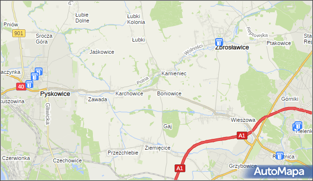 mapa Boniowice, Boniowice na mapie Targeo