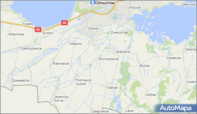 mapa Broniszowice gmina Otmuchów, Broniszowice gmina Otmuchów na mapie Targeo