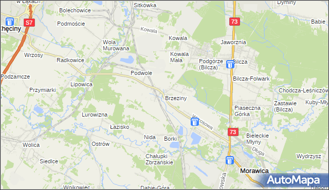 mapa Brzeziny gmina Morawica, Brzeziny gmina Morawica na mapie Targeo