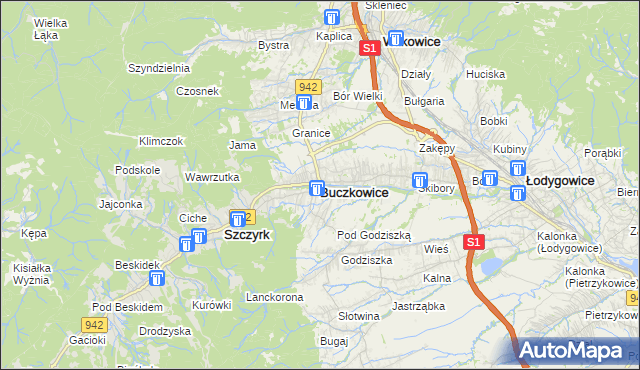 mapa Buczkowice, Buczkowice na mapie Targeo