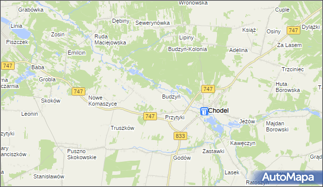 mapa Budzyń gmina Chodel, Budzyń gmina Chodel na mapie Targeo