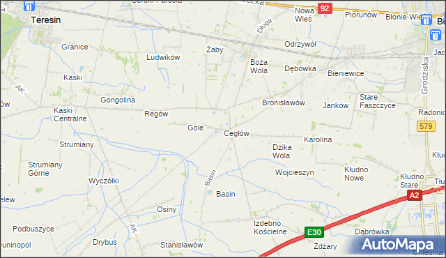 mapa Cegłów gmina Baranów, Cegłów gmina Baranów na mapie Targeo