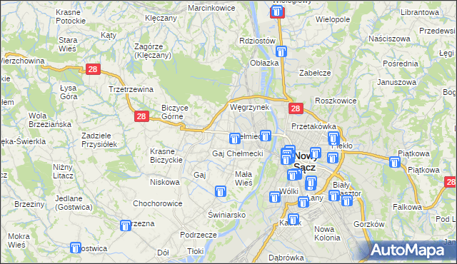 mapa Chełmiec powiat nowosądecki, Chełmiec powiat nowosądecki na mapie Targeo