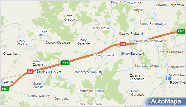 mapa Cibory-Kołaczki, Cibory-Kołaczki na mapie Targeo