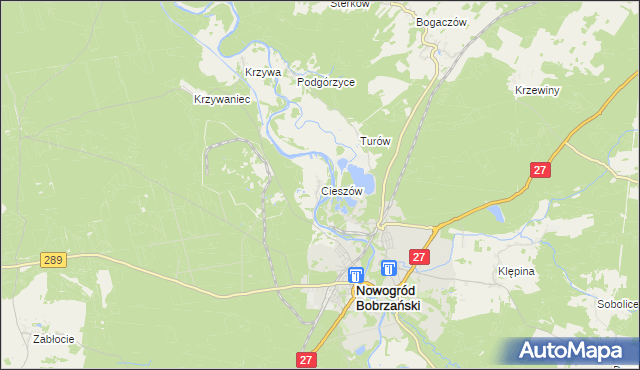 mapa Cieszów gmina Nowogród Bobrzański, Cieszów gmina Nowogród Bobrzański na mapie Targeo