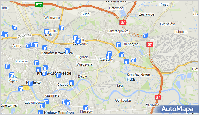 mapa Czyżyny, Czyżyny na mapie Targeo