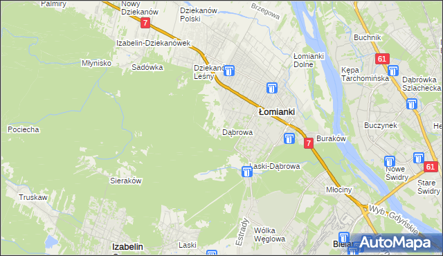 mapa Dąbrowa gmina Łomianki, Dąbrowa gmina Łomianki na mapie Targeo