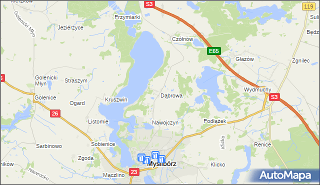 mapa Dąbrowa gmina Myślibórz, Dąbrowa gmina Myślibórz na mapie Targeo
