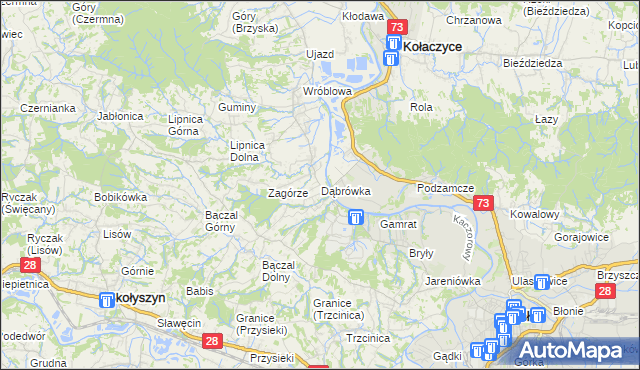 mapa Dąbrówka gmina Brzyska, Dąbrówka gmina Brzyska na mapie Targeo