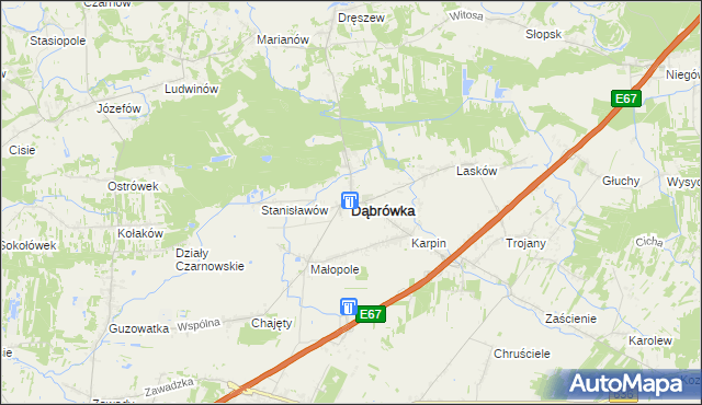 mapa Dąbrówka powiat wołomiński, Dąbrówka powiat wołomiński na mapie Targeo