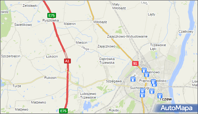 mapa Dąbrówka Tczewska, Dąbrówka Tczewska na mapie Targeo