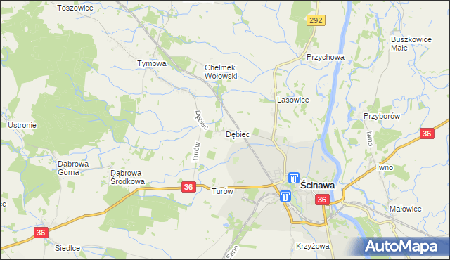 mapa Dębiec gmina Ścinawa, Dębiec gmina Ścinawa na mapie Targeo