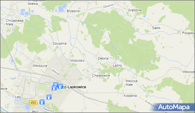 mapa Dębina gmina Jelcz-Laskowice, Dębina gmina Jelcz-Laskowice na mapie Targeo