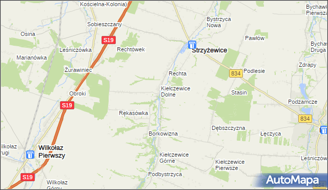 mapa Dębina gmina Strzyżewice, Dębina gmina Strzyżewice na mapie Targeo