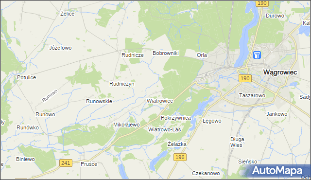 mapa Dębina gmina Wągrowiec, Dębina gmina Wągrowiec na mapie Targeo