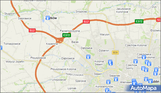 mapa Dębówka gmina Jastków, Dębówka gmina Jastków na mapie Targeo