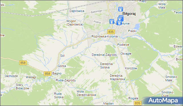 mapa Dereźnia-Zagrody, Dereźnia-Zagrody na mapie Targeo