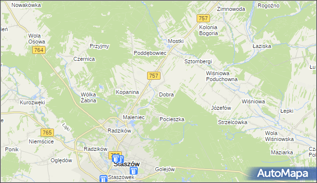 mapa Dobra gmina Staszów, Dobra gmina Staszów na mapie Targeo