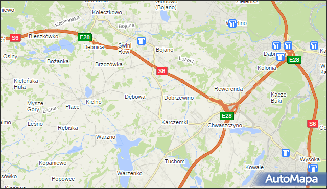 mapa Dobrzewino, Dobrzewino na mapie Targeo