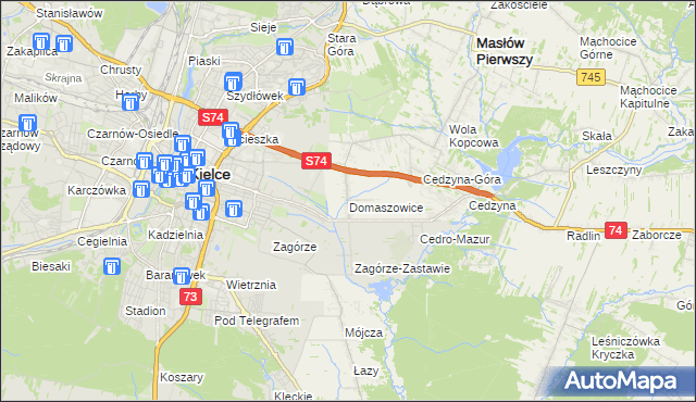 mapa Domaszowice gmina Masłów, Domaszowice gmina Masłów na mapie Targeo