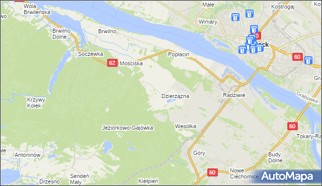 mapa Dzierzązna gmina Nowy Duninów, Dzierzązna gmina Nowy Duninów na mapie Targeo
