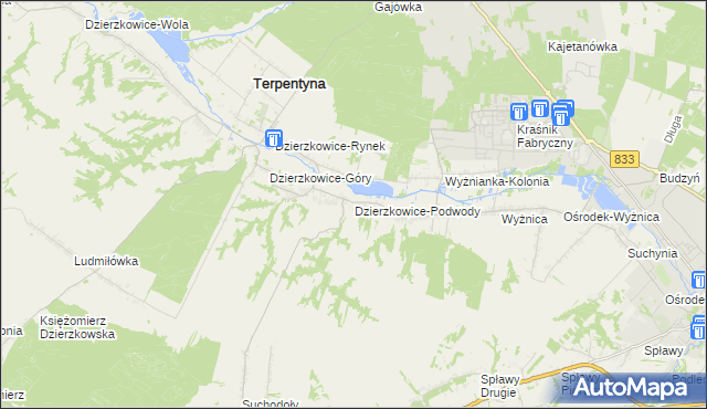 mapa Dzierzkowice-Podwody, Dzierzkowice-Podwody na mapie Targeo