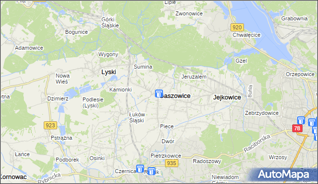 mapa Gaszowice powiat rybnicki, Gaszowice powiat rybnicki na mapie Targeo