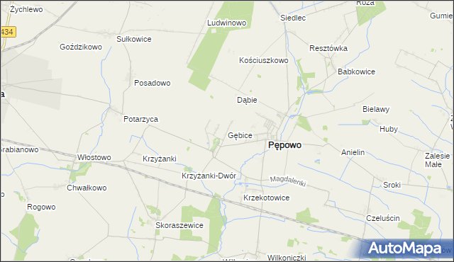 mapa Gębice gmina Pępowo, Gębice gmina Pępowo na mapie Targeo