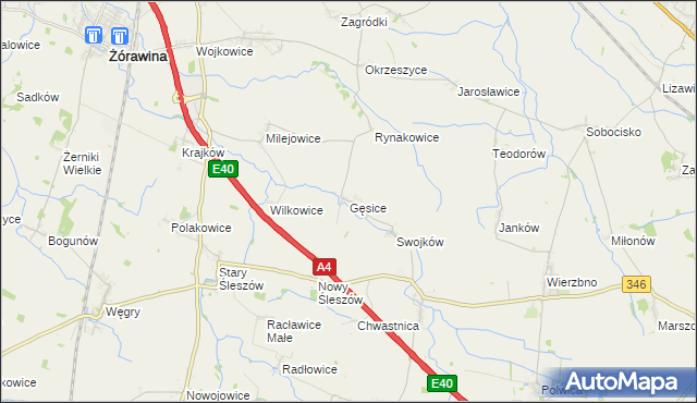 mapa Gęsice gmina Domaniów, Gęsice gmina Domaniów na mapie Targeo