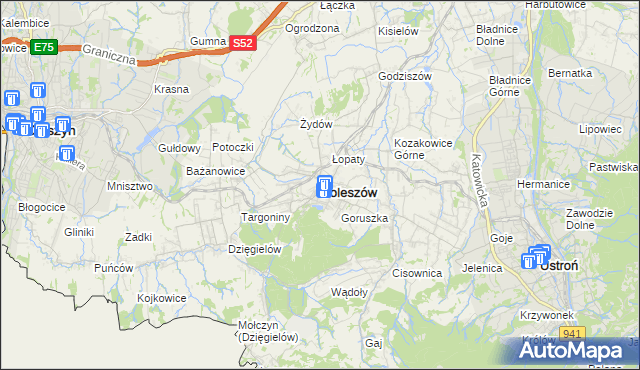 mapa Goleszów powiat cieszyński, Goleszów powiat cieszyński na mapie Targeo