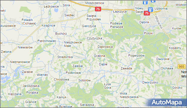 mapa Grabina gmina Bochnia, Grabina gmina Bochnia na mapie Targeo