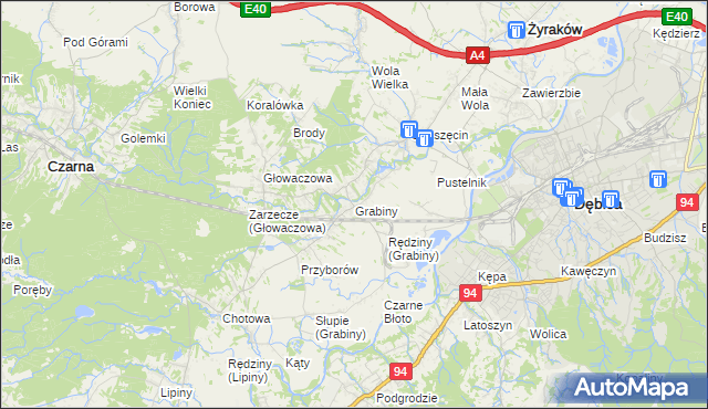 mapa Grabiny gmina Czarna, Grabiny gmina Czarna na mapie Targeo