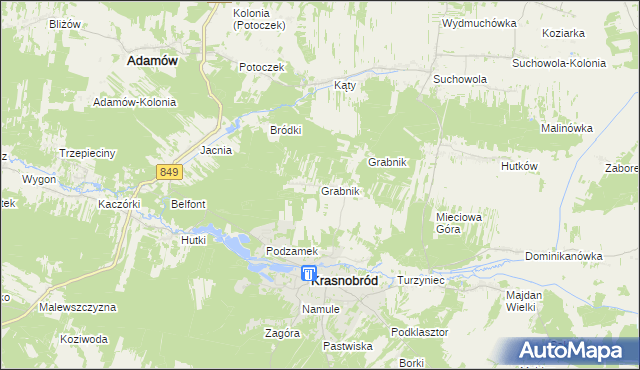 mapa Grabnik gmina Krasnobród, Grabnik gmina Krasnobród na mapie Targeo