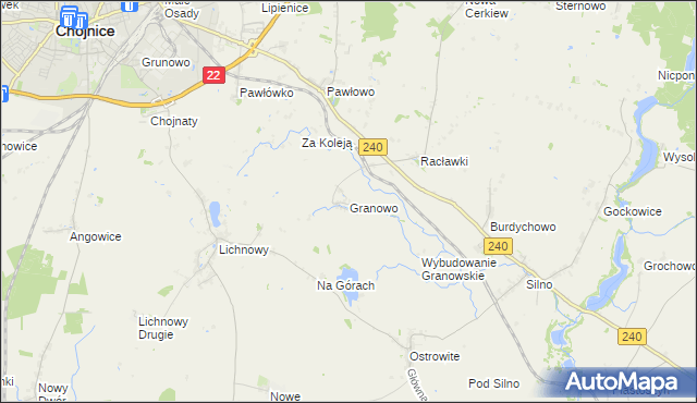 mapa Granowo gmina Chojnice, Granowo gmina Chojnice na mapie Targeo